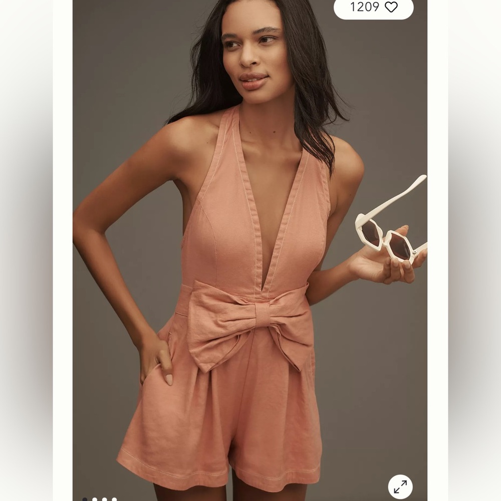 Maeve Linen Halter Bow Romper